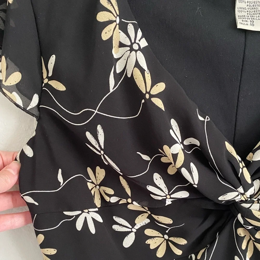 Y2K Ombré Floral Black Cap Sleeve Chiffon Lined Dress Coquette Boho Fairy Sz 10